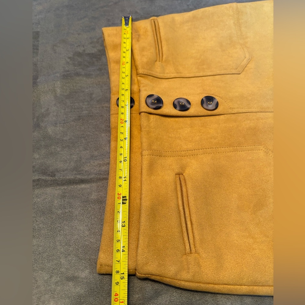BLASHE Women’s SZ M Faux Stretch Suede Mini Skirt, Rich Saffron Yellow Color - Picture 13 of 16